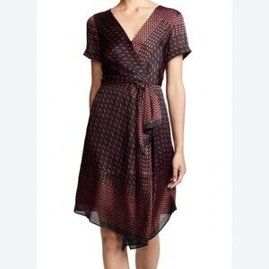 CLUB MONACO GEOMETRIC SCARF PRINT FAUX WRAP DRESS
